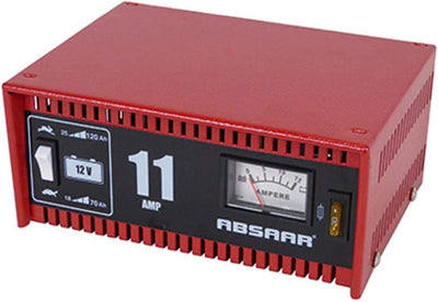 Absaar 77906 Batterieladegerät Werkstattladegerät 11A 12V, für 25 Ah - 120 Ah Batterien, rot/schwarz