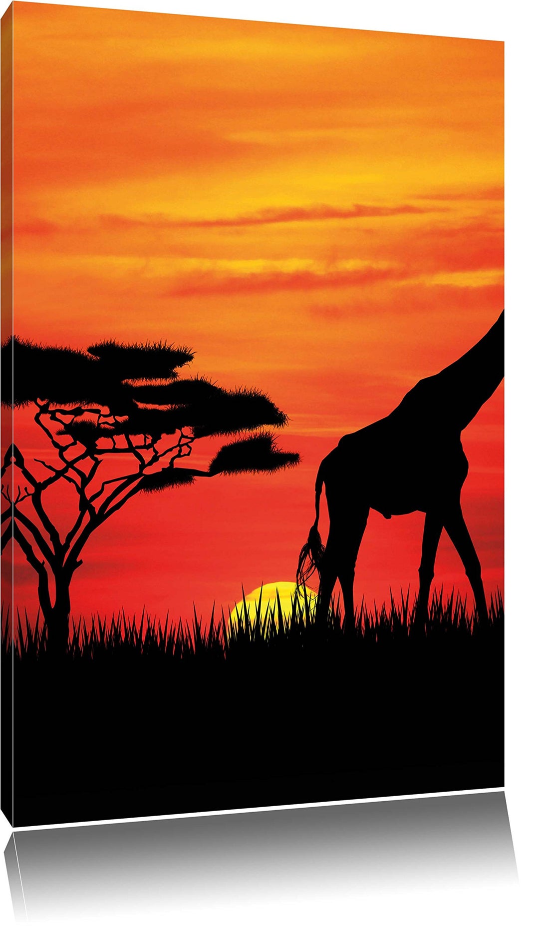 Pixxprint Afrika Giraffen im Sonnenuntergang / 100x70cm Leinwandbild bespannt auf Holzrahmen/Wandbil