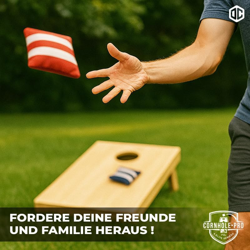 Offizielles Cornhole Spiel – 90×60 cm – 8 Säckchen – Robustes Wurfspie