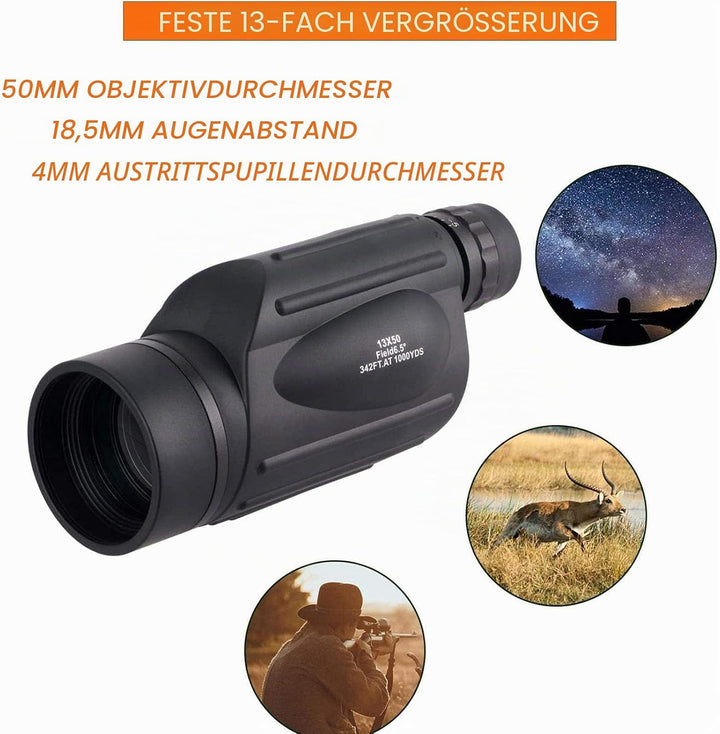 Monokular-Teleskop für Erwachsene – 13 x 50 High Power HD Optik Zoom Monokular Teleskop für Smartpho