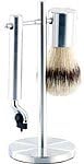 Sichler Men's Care Rasierhobel Set: Edelstahl Rasier-Set mit Pinsel und Ständer, kompatibel mit Gile