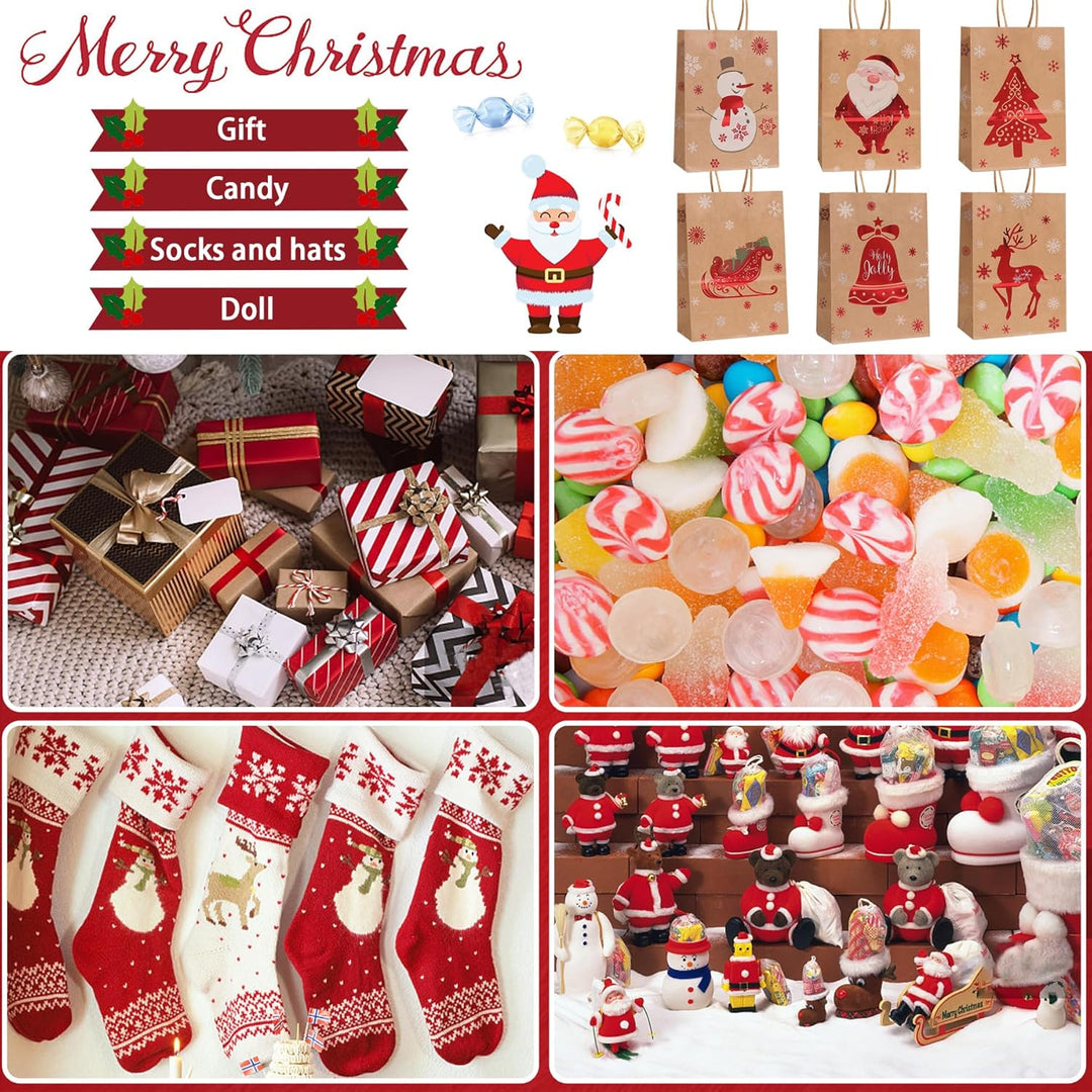 GeschenktüTen Weihnachten,24 Stück Weihnachts Kraft Geschenktaschen,Papiertüten Weihnachten Geschenk