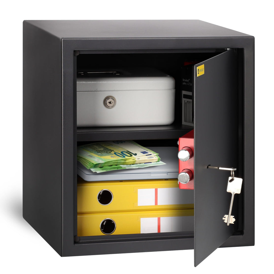 Homesafe HV38K Tresor Safe mit Schlüssel-Schloss, 38x35x35cm (HxWxD), Carbon Satin Schwarz, 38x35x35