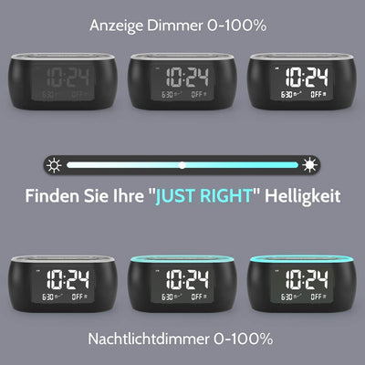 BUFFBEE Nachttisch-Wecker-Radio mit 7-Farben, Dual-Alarm, Snooze, Dimmer, USB-Ladegerät, Nap Timer,