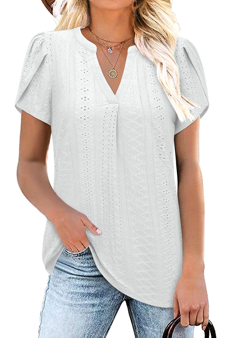 Siddhe Damen Bluse Kurzarm T-Shirts V-Ausschnitt Elegant Lässig Tunika Oberteil Locker Longshirt M (