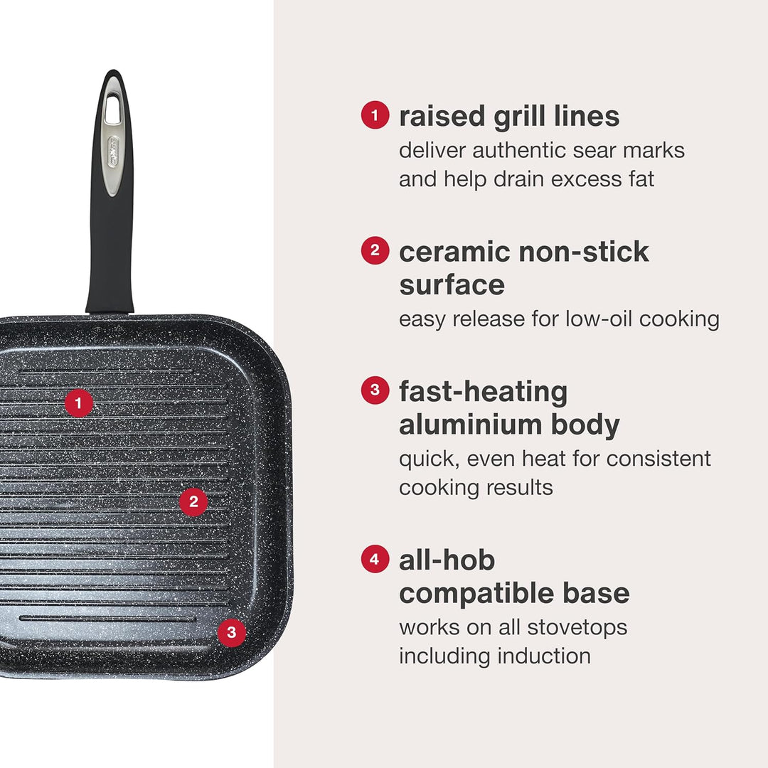 Zyliss Ultimate Keramik Grillpfanne Induktion 26x26 cm, Antihaft Gerillt Steakpfanne, Backofenfest,