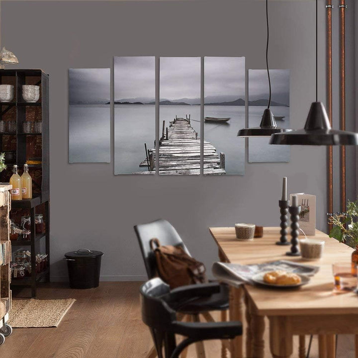 Feeby Frames, Leinwandbild Bilder Wand Bild - 5 Teile - Wandbilder Kunstdruck (BRÜCKE, SEE, GRAU) 15