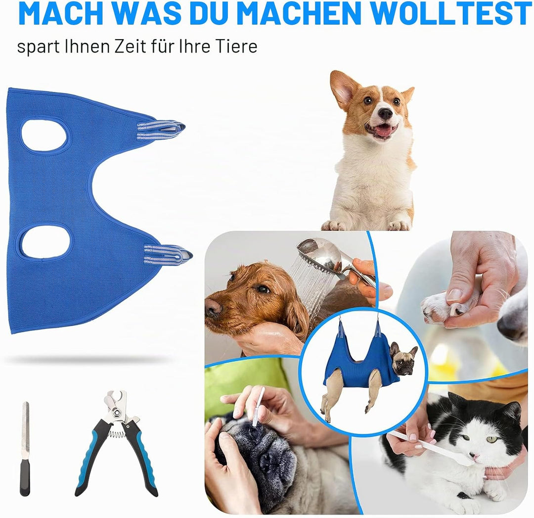 Kkiimatt 10-in-1 Haustierpflege-Hängemattengeschirr mit Nagelknipser/Trimmer, Nagelfeile, Kamm, Hund