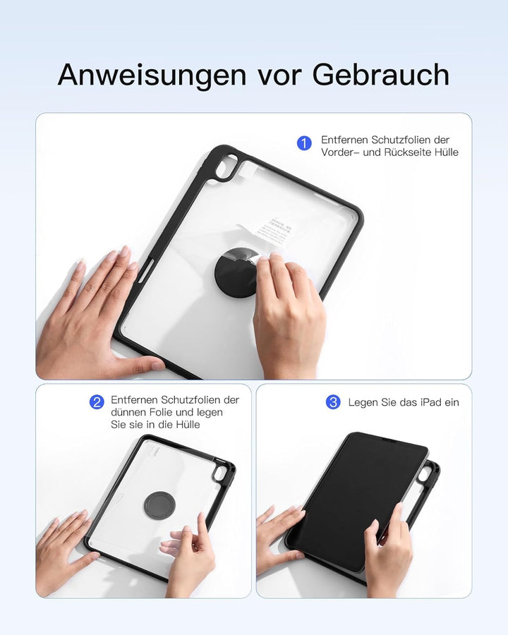 Inateck Hülle mit Tastatur für iPad 11 A16 2025 11 Zoll, iPad 10 Generation 2022 10.9 Zoll,360°-Dreh