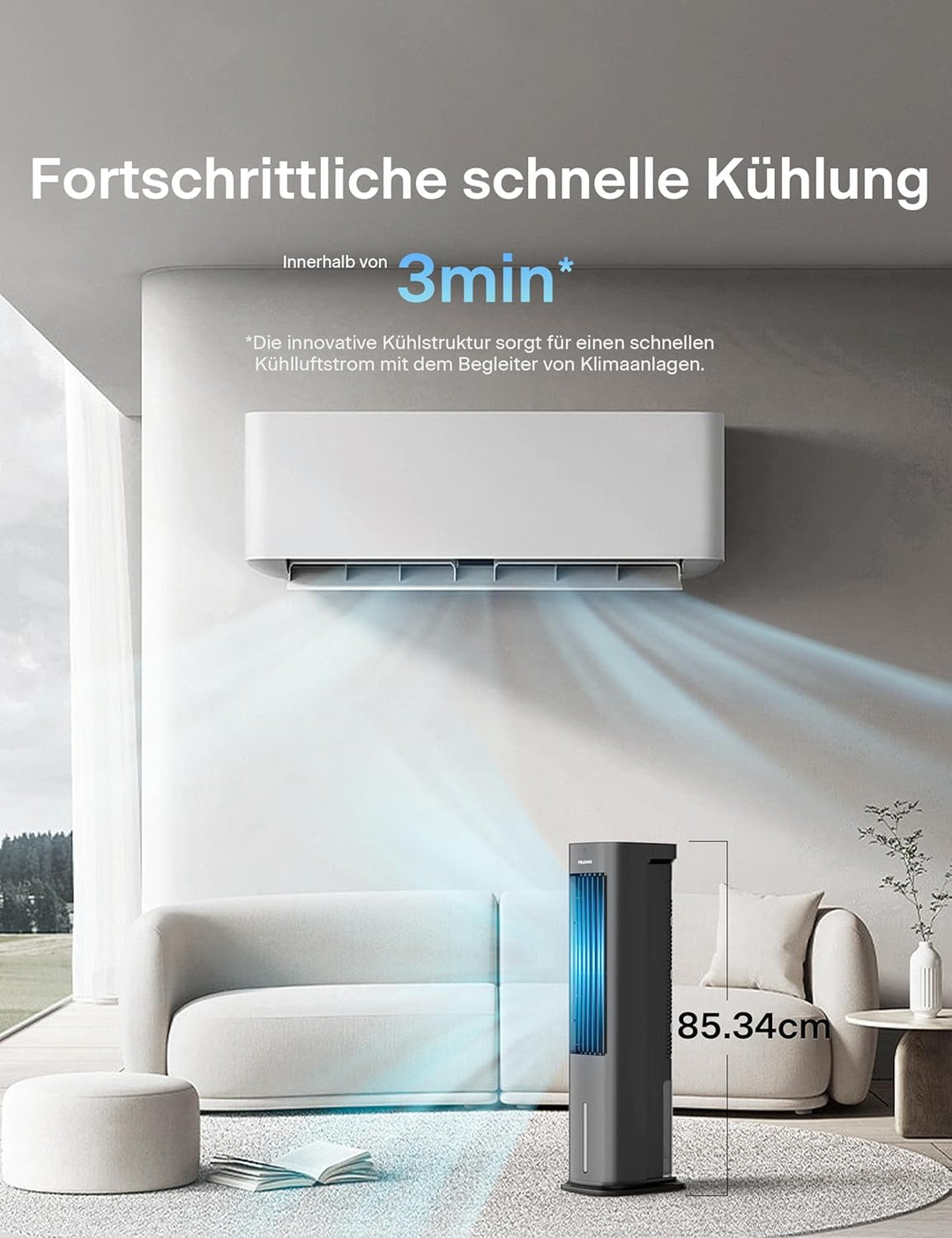 Pelonis 5L Verdunstungskühler mit Fernbedienung, 3-in-1 Tragbarer Luftkühler, Ventilator, Luftbefeuc