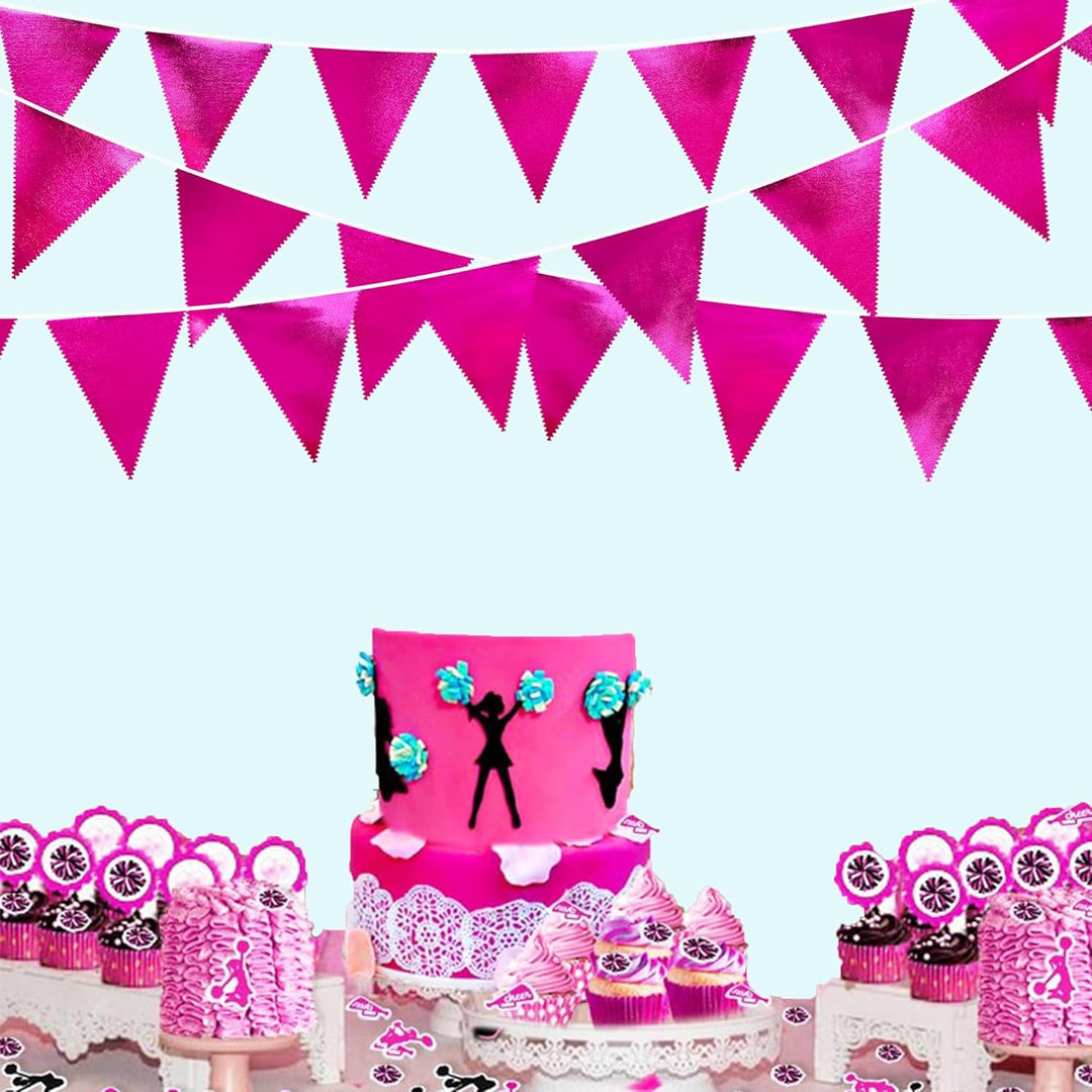 32Fuss Pinkfarbene Partydekorationen Dreieckiges Wimpelbanner Flagge Rosafarbener Metallischer Stoff
