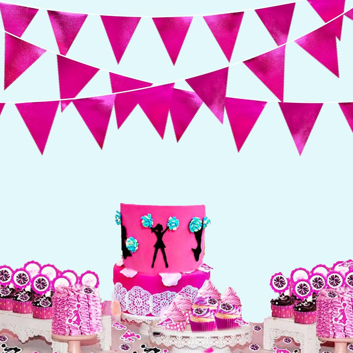 32Fuss Pinkfarbene Partydekorationen Dreieckiges Wimpelbanner Flagge Rosafarbener Metallischer Stoff