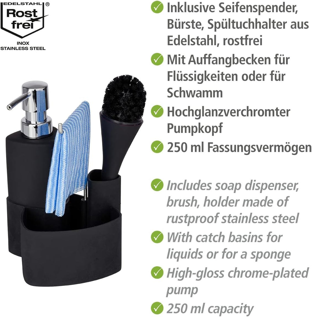 WENKO Spül-Set Mod. Empire, 4 in 1 - Spülmittelspender, Spülbürste, Spültuchhalter & Organizer, hoch