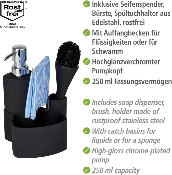 WENKO Spül-Set Mod. Empire, 4 in 1 - Spülmittelspender, Spülbürste, Spültuchhalter & Organizer, hoch