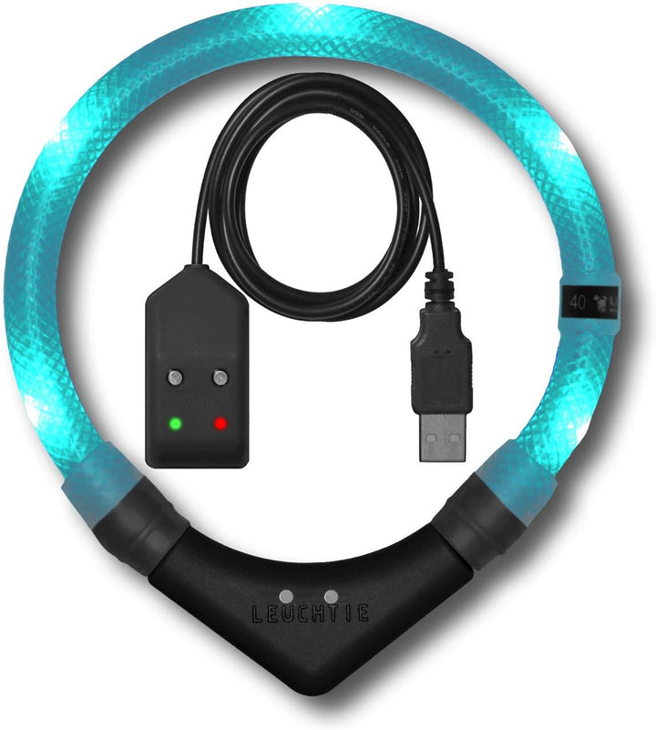 LEUCHTIE® Leuchthalsband Easy Charge türkis Grösse 55 I USB aufladbar I LED Halsband für Hunde I kon