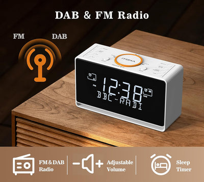 iTOMA DAB Radiowecker (DAB, UKW, Uhrenradio, Wecker mit Zwei einstellbaren Weckzeiten, Snooze-Funkti
