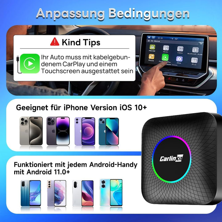 CarlinKit Wireless Carplay/Android Auto AIBox LED Version, geeignet für Fahrzeuge mit kabelgebundene