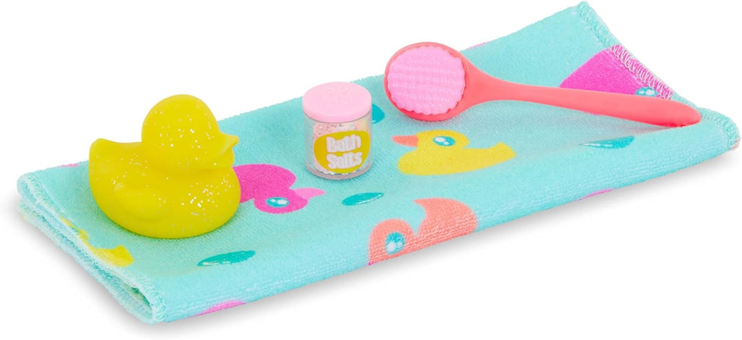 Glitter Girls - 36 cm Puppenkleidung - Badeoutfit mit Hausschuhen - Regenbogen Bademantel, Handtuch