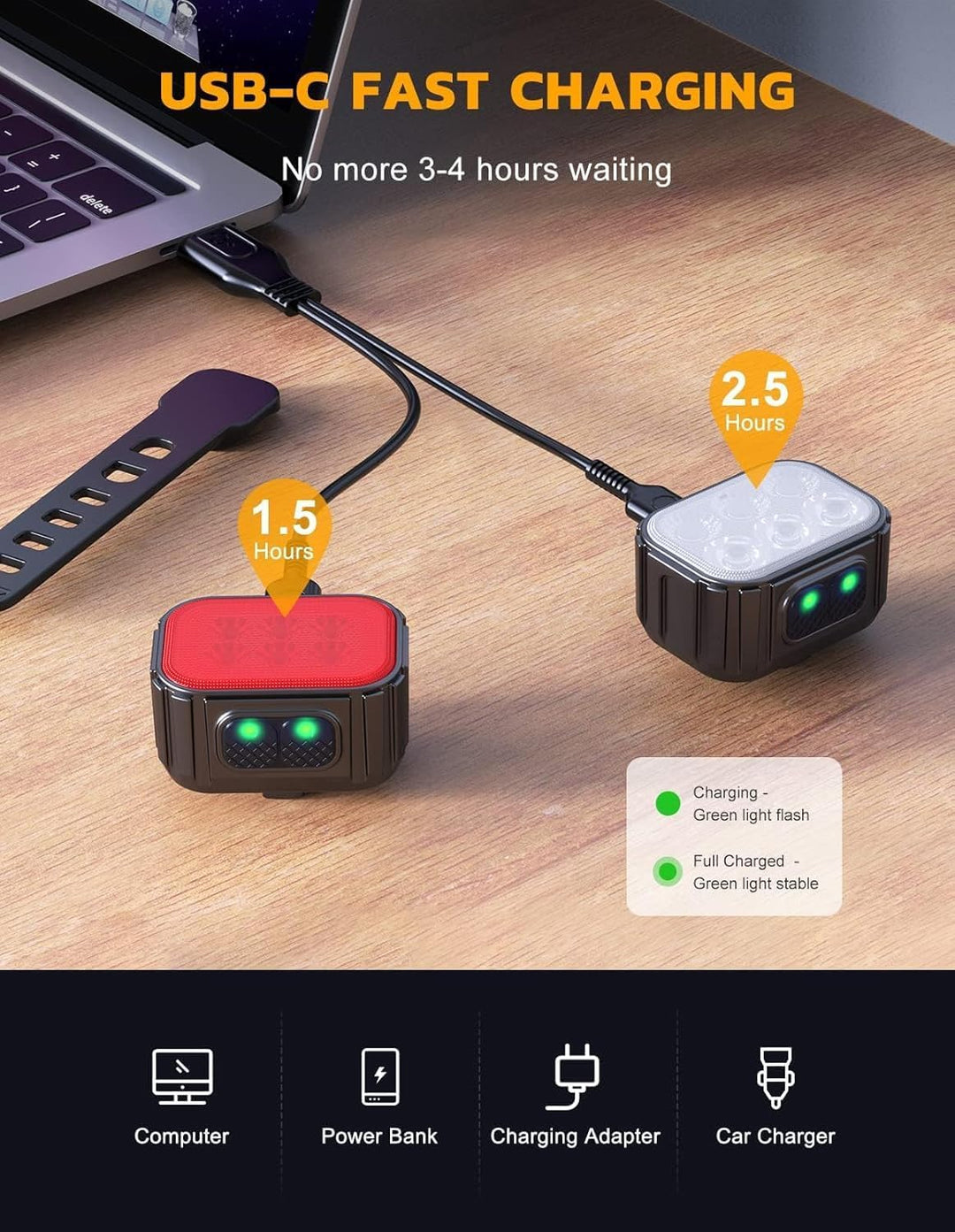2 Stück Fahrradlicht, Hohe Lumen Super Helles Fahrradlicht, 4+6 Modi Fahrradscheinwerfer und Rücklic