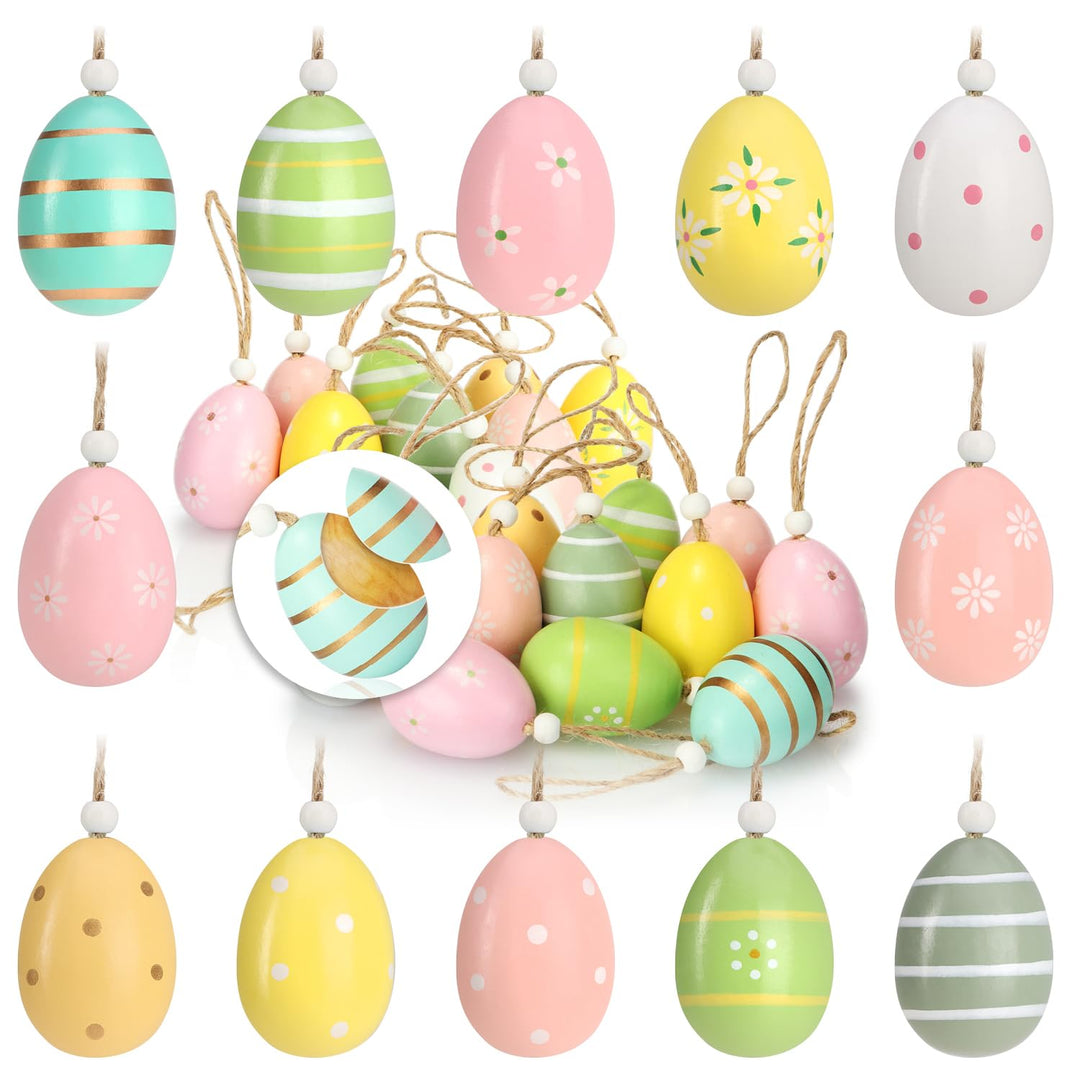 com-four® 24x Ostereier zum Aufhängen - Osterdeko aus Holz in tollen Farben - Deko Ostereier mit sch