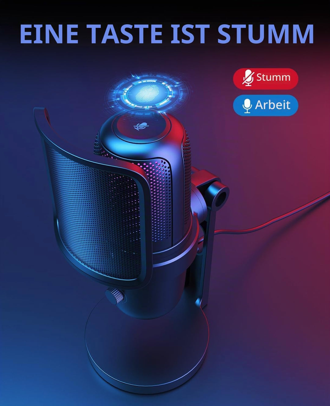 USB Gaming Mikrofon für PC, RGB Kondensator Mikrofon mit Adapter für Handy,Stumm/Gain, Anti-Plosive