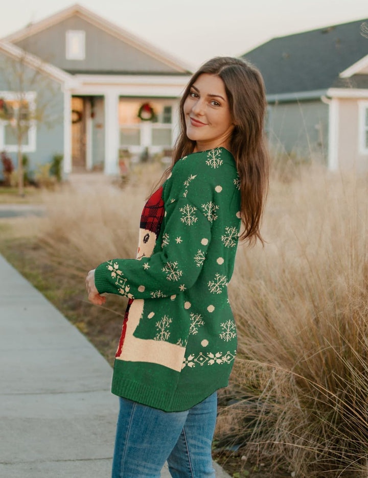 Janein Damen Pullover Oversize Lang Strickpullover Herbst Winter Rundhals Sweater mit Blumenmuster W