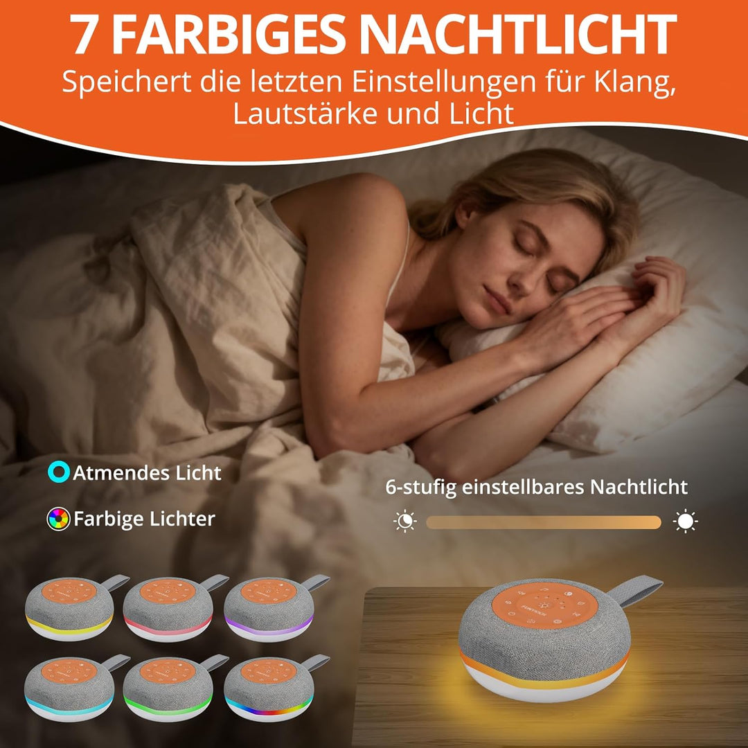 FUNYKICH White Noise Machine Baby, Weisses Rauschen Gerät mit Wireless Lautsprecher, 30 Klänge, 7 Bu