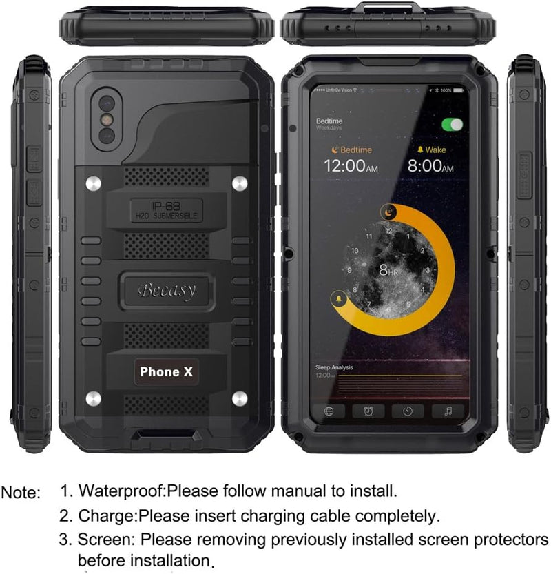 Beeasy Hülle Kompatibel mit iPhone X/XS, Wasserdicht Outdoor Stossfest Handy Case Militärstandard Sc