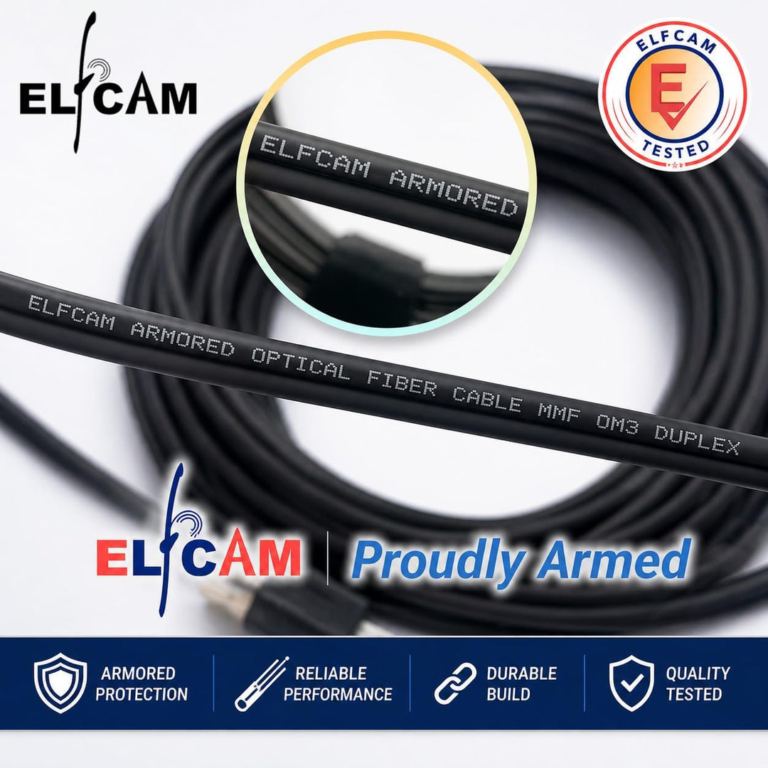 Elfcam Gepanzertes Glasfaserkabel OM3 LC/UPC-LC/UPC Duplex 250 m | Multimode 50/125 µm, LSZH-Mantel,