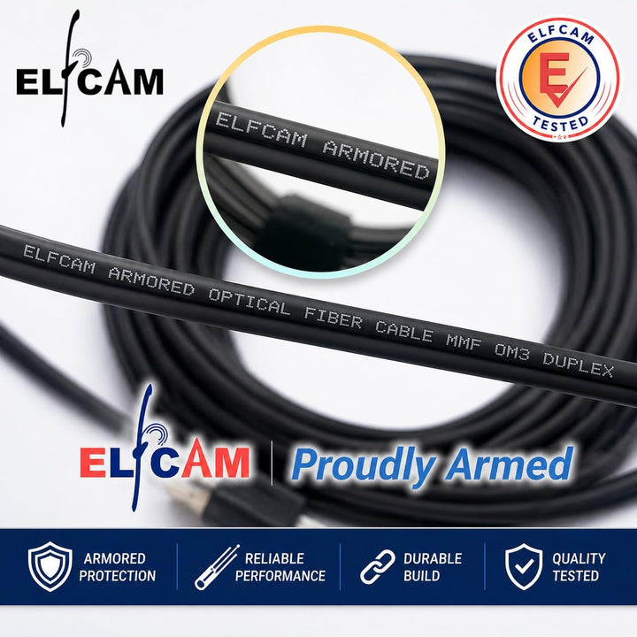Elfcam Gepanzertes Glasfaserkabel OM3 LC/UPC-LC/UPC Duplex 250 m | Multimode 50/125 µm, LSZH-Mantel,
