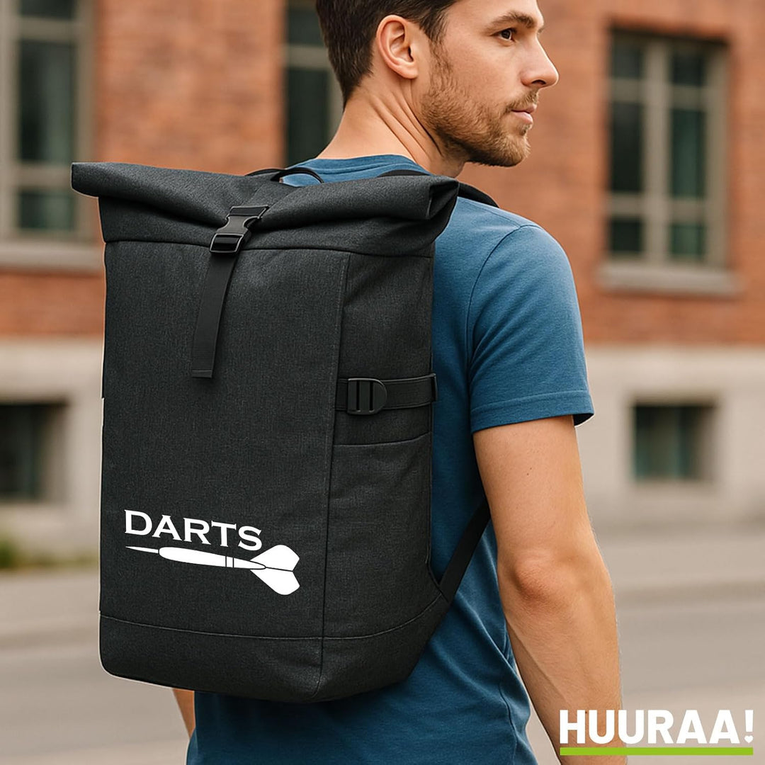 Kurierrucksack Darts Dartpfeil 30-44 Liter Black Melange Fairtrade Rolltop Rucksack Geschenkidee