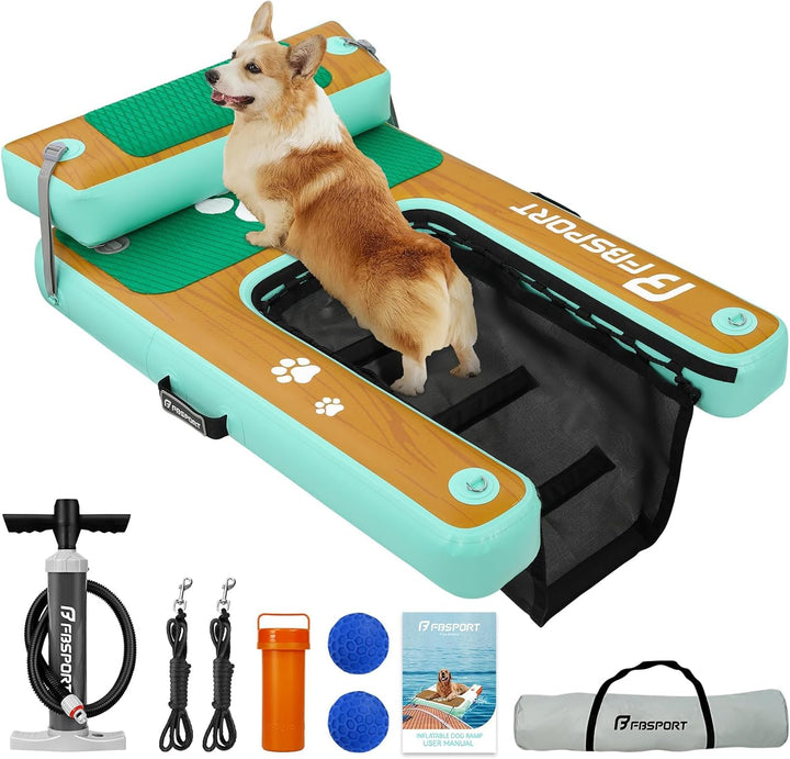 FBSPORT Hunderampe Aufblasbare Hunde Wasserrampe, Hundeboot Rampe Schwimmende Dock Leiter für Pool,