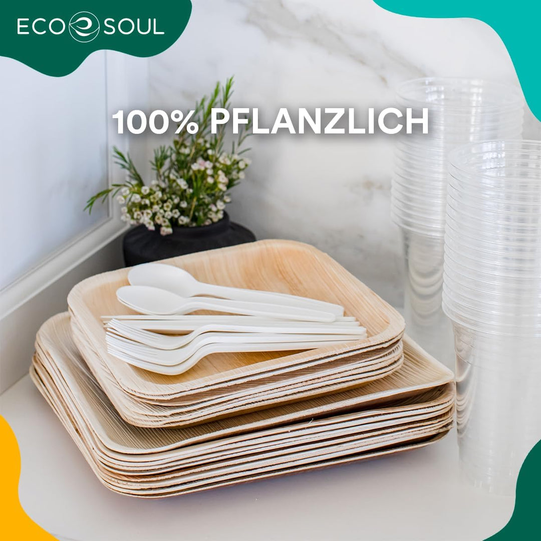 ECO SOUL 100% kompostierbare 15 cm, quadratische Palmblatt Teller [200 Stück] |Premium Palmblatt Ges