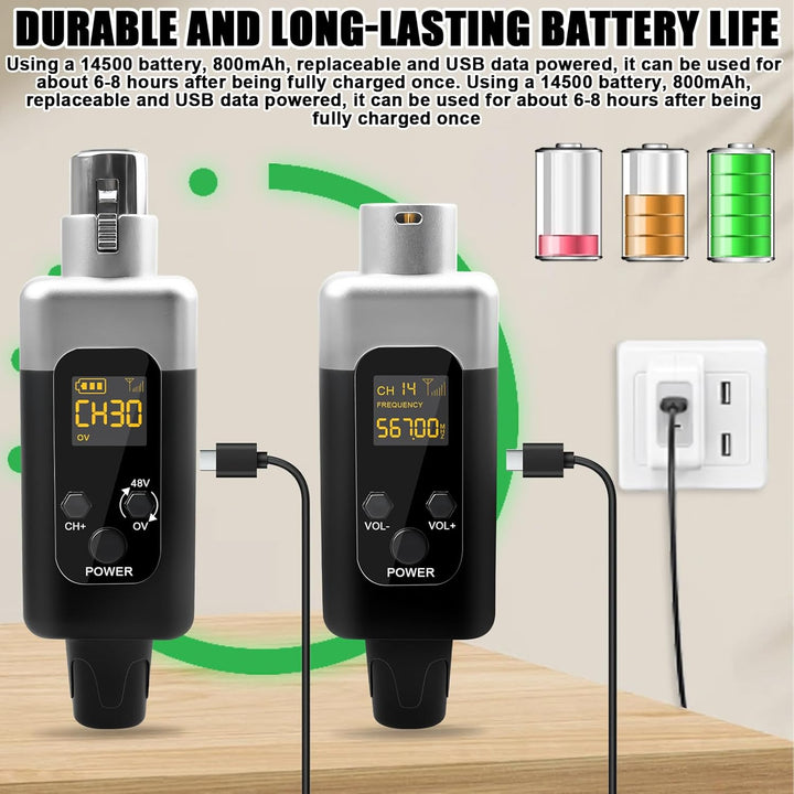 Leikurvo Drahtloses Mikrofon Sender Empfänger, 2.4G 1 zu 1 UHF Sender/Empfänger, 48V Phantomstrom Ko