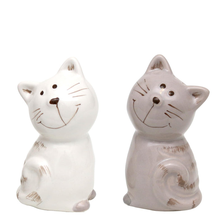 Dekohelden24 2er Set Keramik Salz-/ Pfefferstreuer/Gewürzstreuer als Katzen, Masse ca. 7 x 6 x 7 cm.