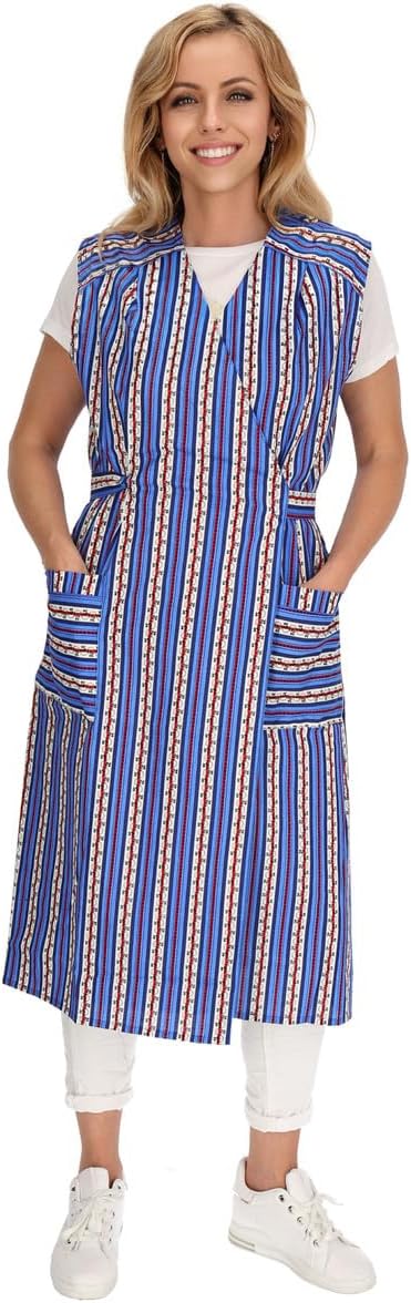 Wickelkleid Kittel Schürze Wickelkittel Hauskleid Wickelschürze Baumwolle, Farbe:blau, Grösse:54 54