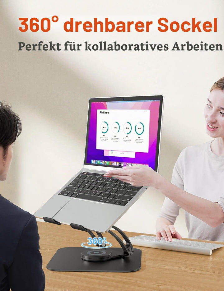 Laptop Ständer mit 360° Drehbarer Basis, Ergonomisch Laptopständer Höhenverstellbar, Laptop Erhoehun