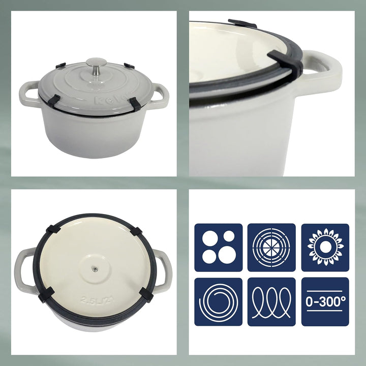 kela Bräter Gusseisen rund 3,2 Liter, Dutch Oven CALIDO, Induktion Gussbräter mit Deckel, Gusseisen