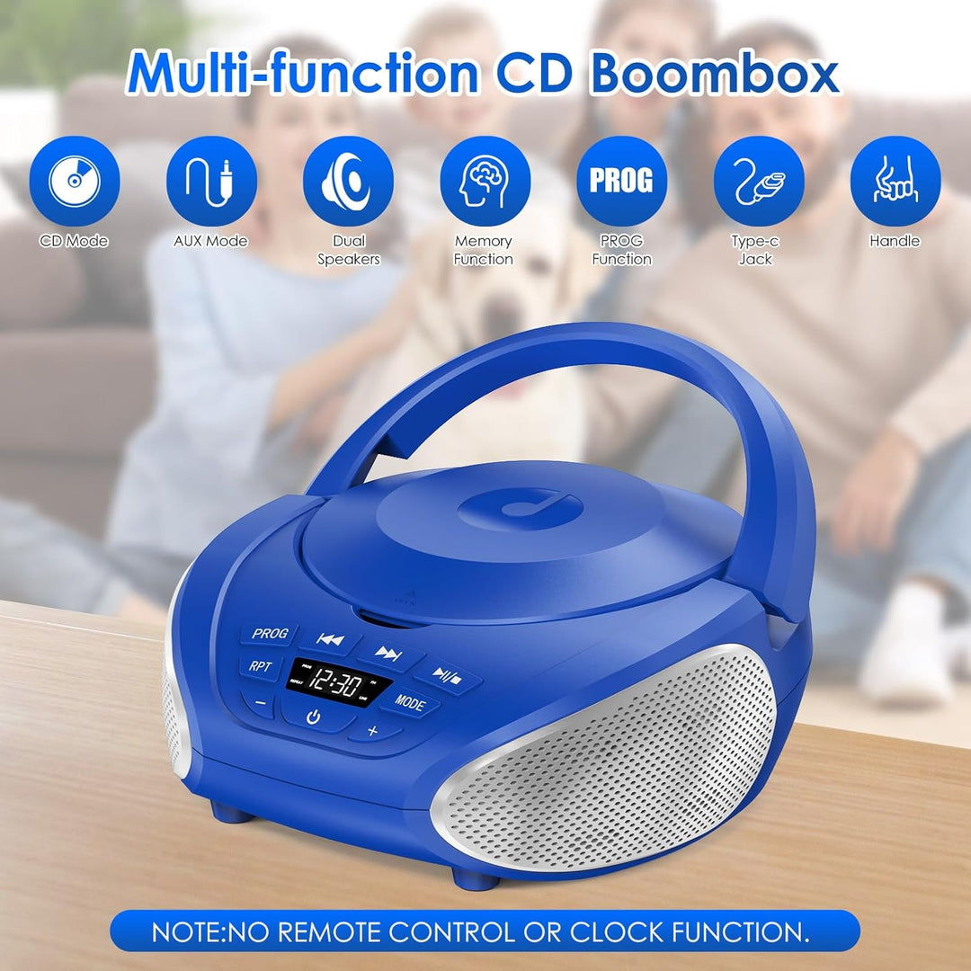 Gueray Tragbarer CD-Player Boombox Kompakt-Radio mit Stereo-Lautsprechern UKW-Radio 3,5-mm-AUX-Einga