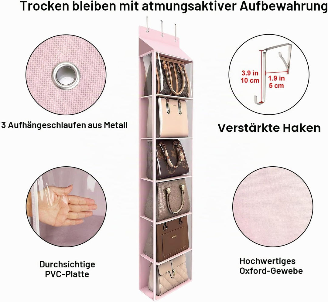 Lirex Geldbörsen-Organizer, 6 Taschen Handtaschen-Organizer mit Reissverschluss zum Aufhängen, für S