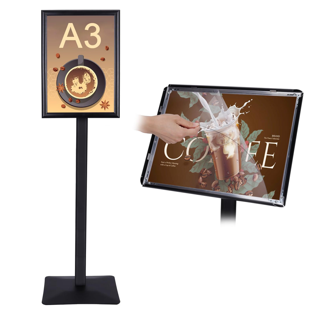 RayLove Infoständer DIN A3 für Plakate mit 297 * 420 mm. Stahl-Schildhalter,Schwarz PREMIUM Design I
