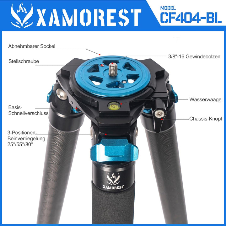 CF404-BL Jagdstativ aus Kohlefaser, Robustes Stativ ohne Mittelsäule, 40 mm Rohrdurchmesser, CF404-B