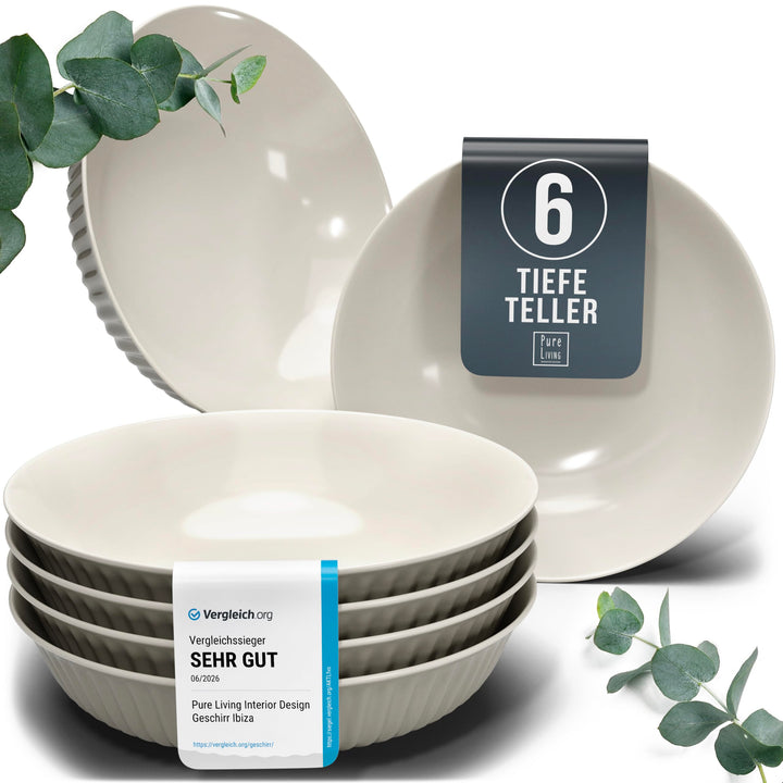 Suppenteller 6er Set Hygge Serie - Premium Steingut, Kratzfest, Für Spülmaschine, Mikrowelle - Styli