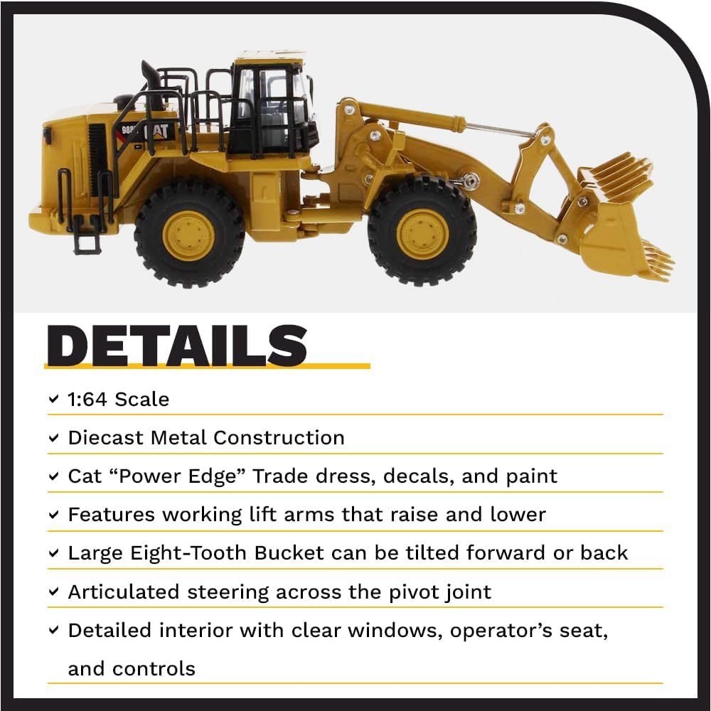 Diecast Masters Caterpillar Radlader 988H, detailgetreues CAT Baufahrzeug in Displayfenster-Box, Mas