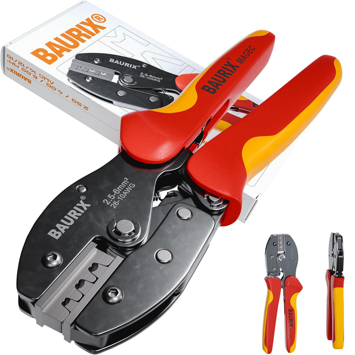 BAURIX® Crimpzange für MC4 Stecker 2,5–6mm² – PV Solar Kabel ordnungsgemäss installieren – Elektrike