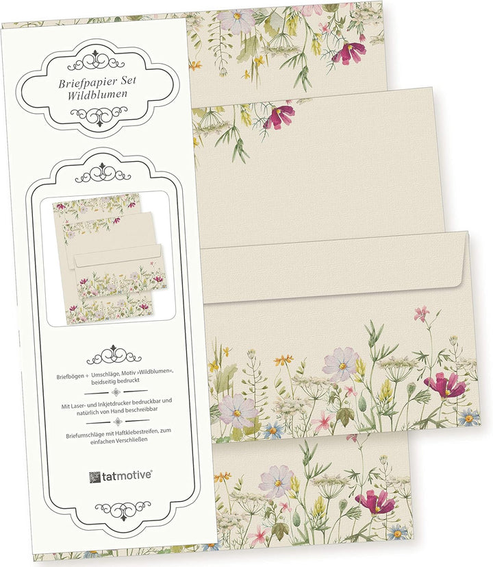 Wildblumen Briefpapier mit Umschlag Set 500 Sets Papier DIN A4 beidseitig floral Natur nachhaltig fü