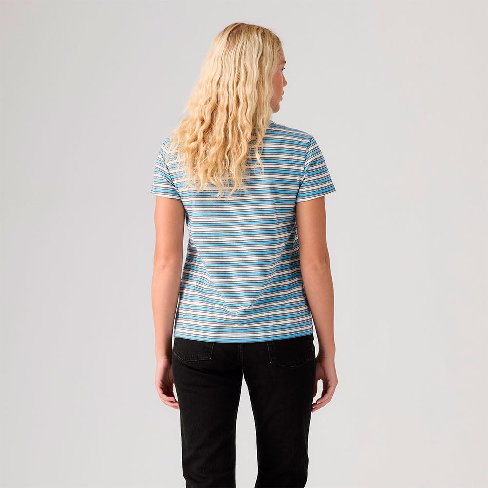 Levi's Damen The Perfect Tee T-Shirt, Striped Chesthit Logo S Pisces Stripe Alaskan Blue, S Pisces S