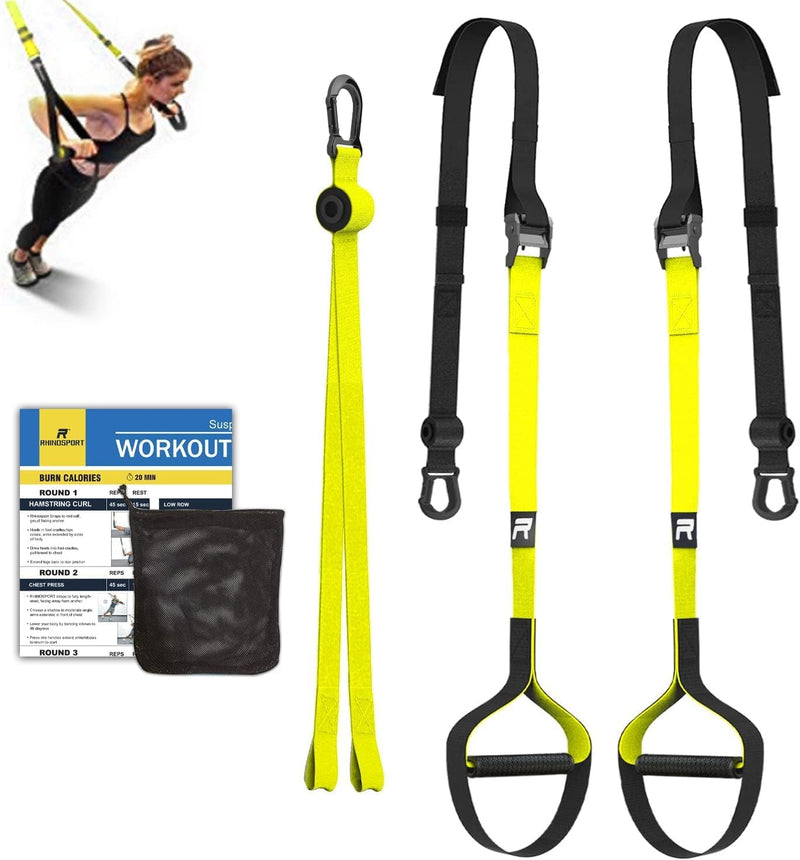 RHINOSPORT Schlingentrainer Sling Trainer Set mit Türanker Einstellbar Fitness Zuhause Suspension -