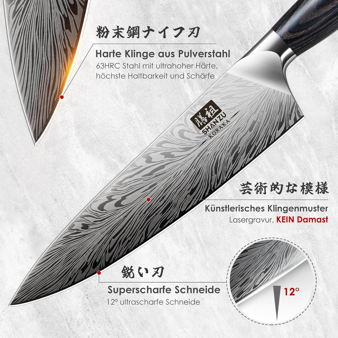 SHAN ZU Kochmesser aus Pulverstahl, Japanisches Küchenmesser, 20 cm Professionelle Chefmesser mit Ho
