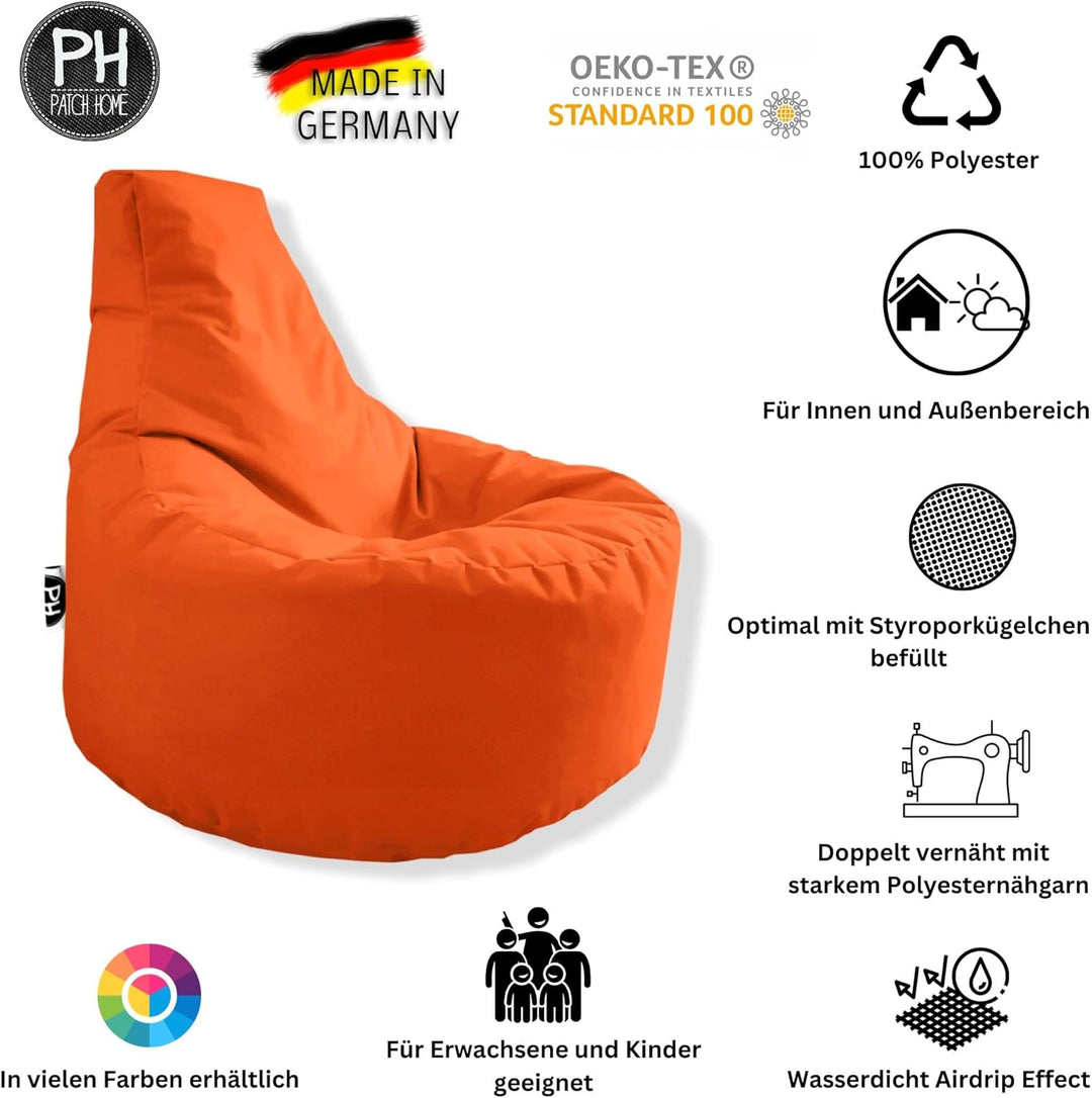 PATCH HOME Gamer Sessel Sitzsack inkl. Würfel Bean Bag Set Ø80cm, 30cm Sitzhöhe, 90cm Höhe + 35x35cm